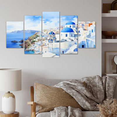 Bleu et blanc Santoriniisles III - Grèce, art mural multipanel pour le salon
