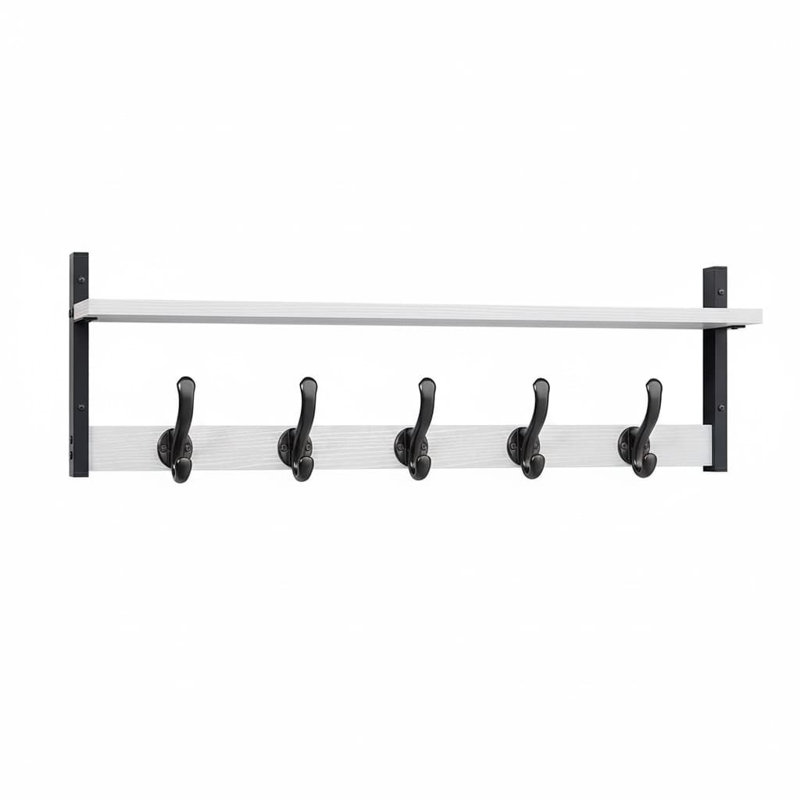 29" Rustic White Wall Mount Coat Rack with Shelf - Entryway/Bathroom/Bedroom, White