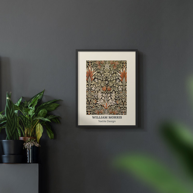 William Morris, reproduction encadrée CXI, H 14 po x l 11 po, Noyer