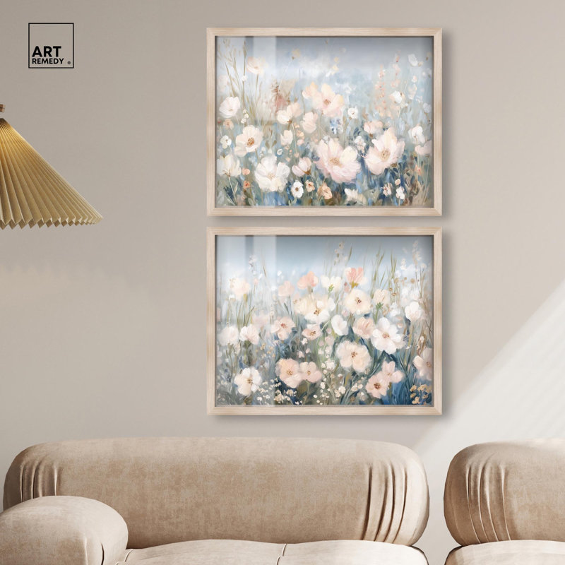 Blush rose Dreamscape Shadowbox Floral Abstracts par Art Remedy, H 17 po x l 21 po, Crème, crème