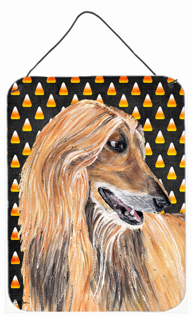 «Burniece Candy Corn», impression d'Halloween sur plaque, Lévrier afghan