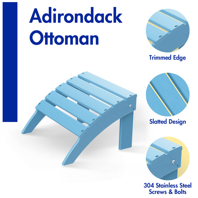 Folding Adirondack Ottoman, HDPE Weather Resistant Adirondack Chair Footrest, Arctic