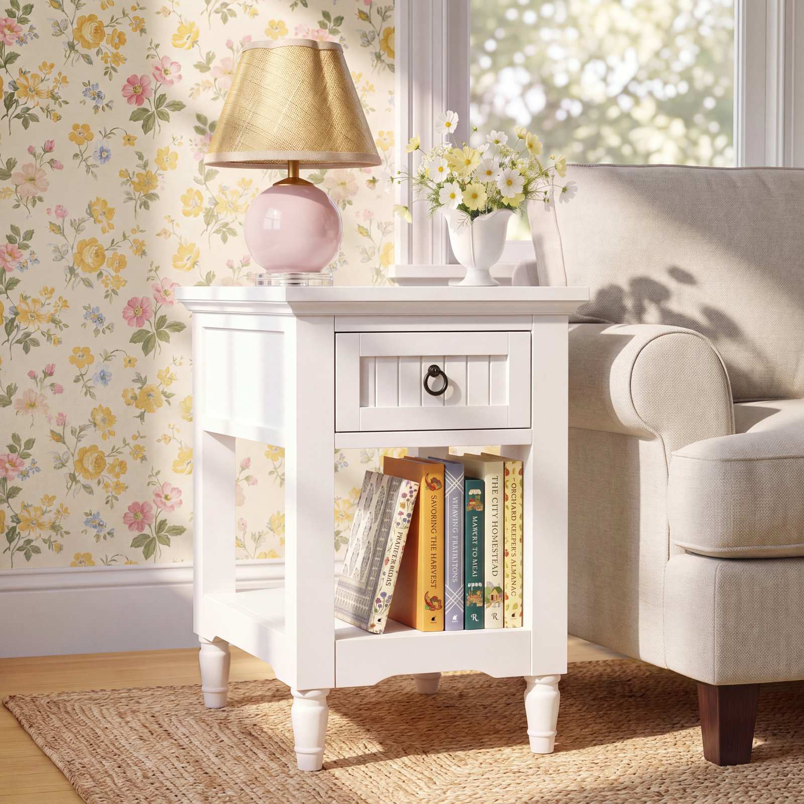 Pearce 14" Acacia End Table, White