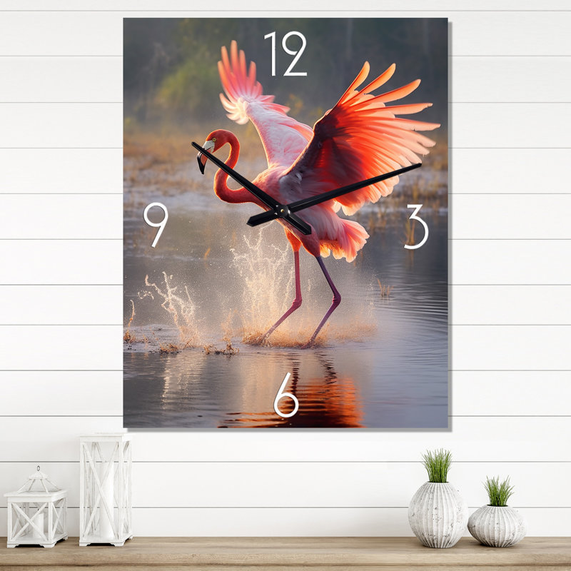 Horloge murale flamant rose majestueux déployant ses ailes - animaux, Petit