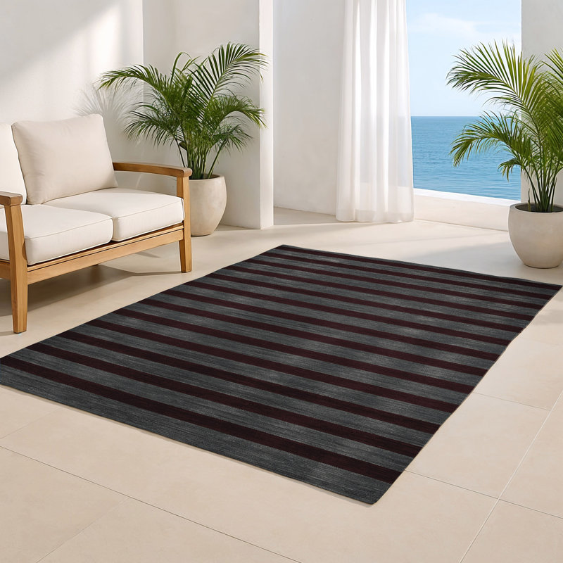 Tapis intérieur / extérieur brun HorizontalStripes, Rectangulaire 8 pi x 10 pi