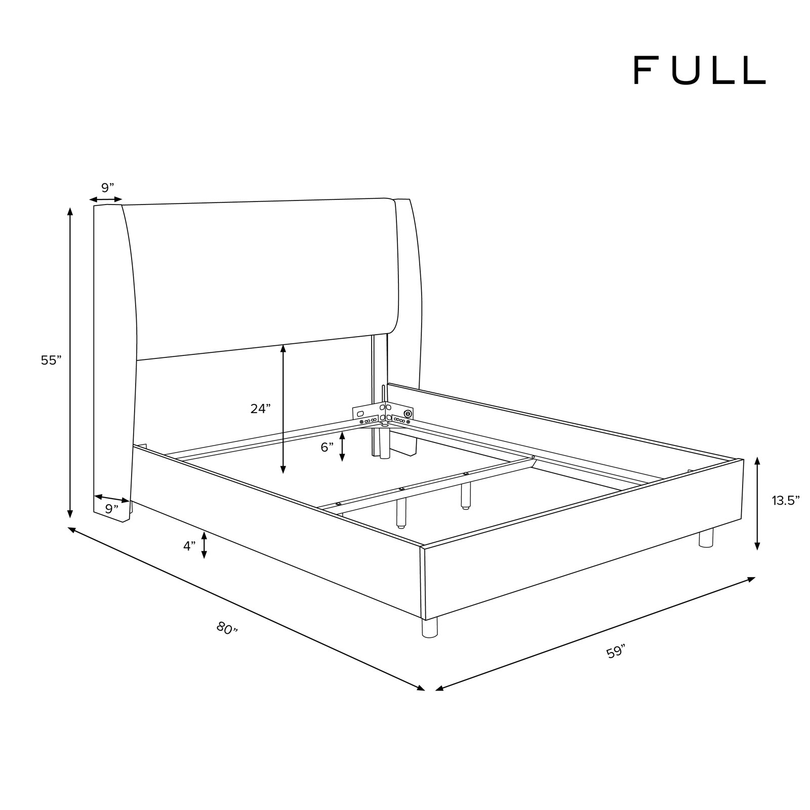 Tilly Upholstered Bed, Zuma Charcoal Textured Linen, Full
