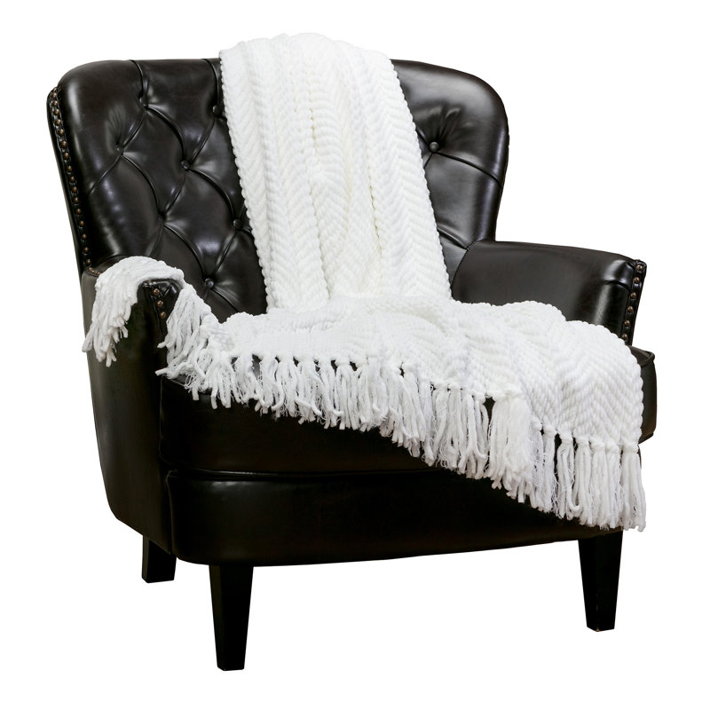 Jeté tricoté texturé , Blanc, l 65 po x L 50