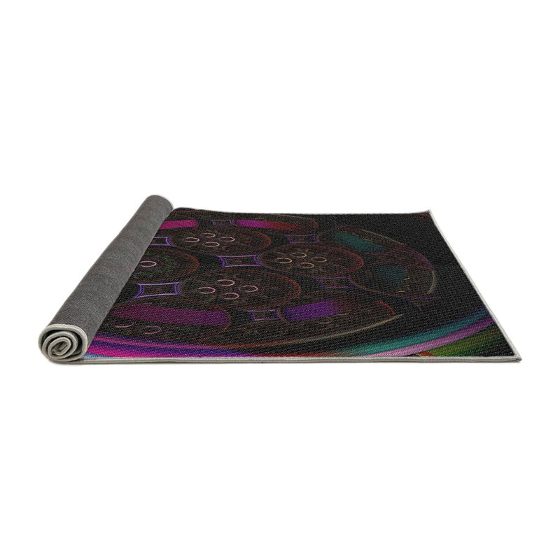 Tapis rose/noir tissé à la machine, Rond 6 pi