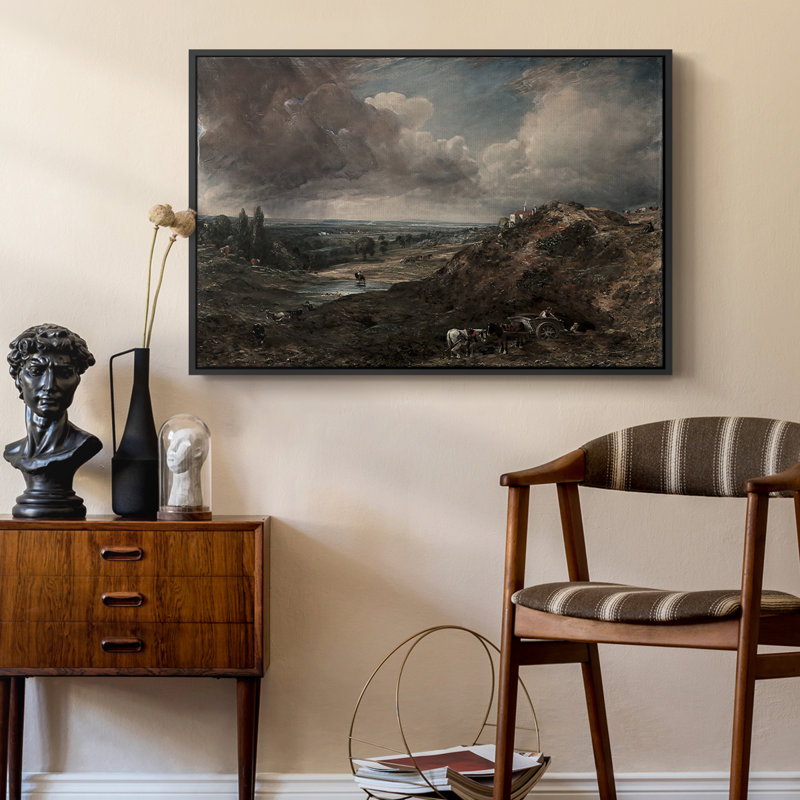 Étang de Branch Hill, Hampstead Heath, v. 1828 - John Constable, toile tendue avec châssis encadrée, 24 po x 36 po, Noir