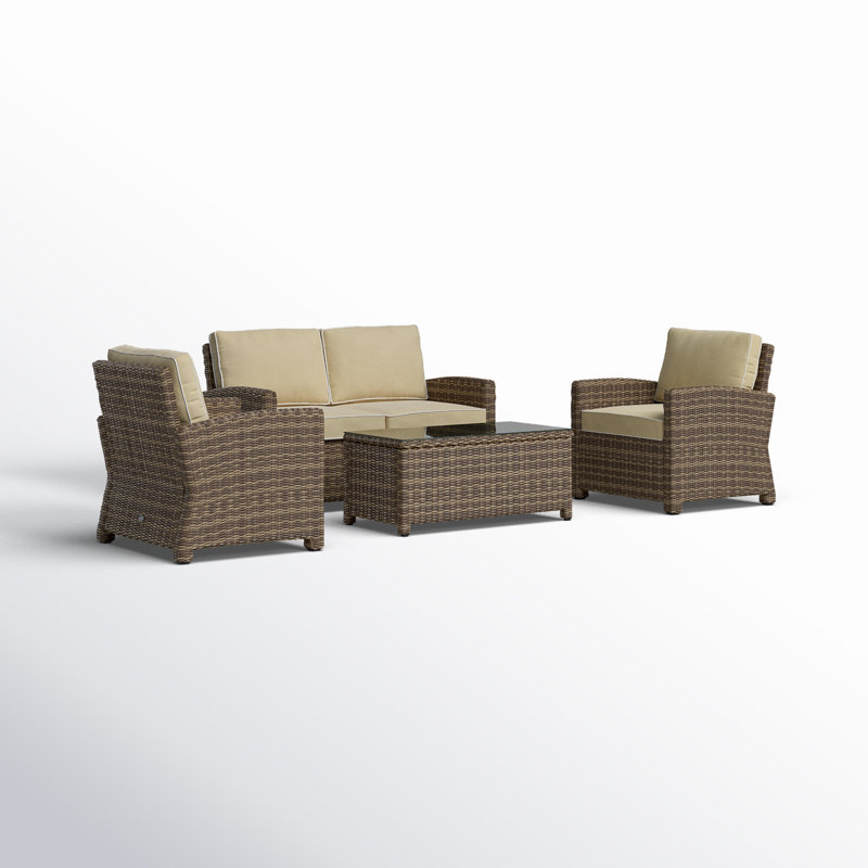 4 - Person Patio Conversation Set with Cushions, Sand, Brown