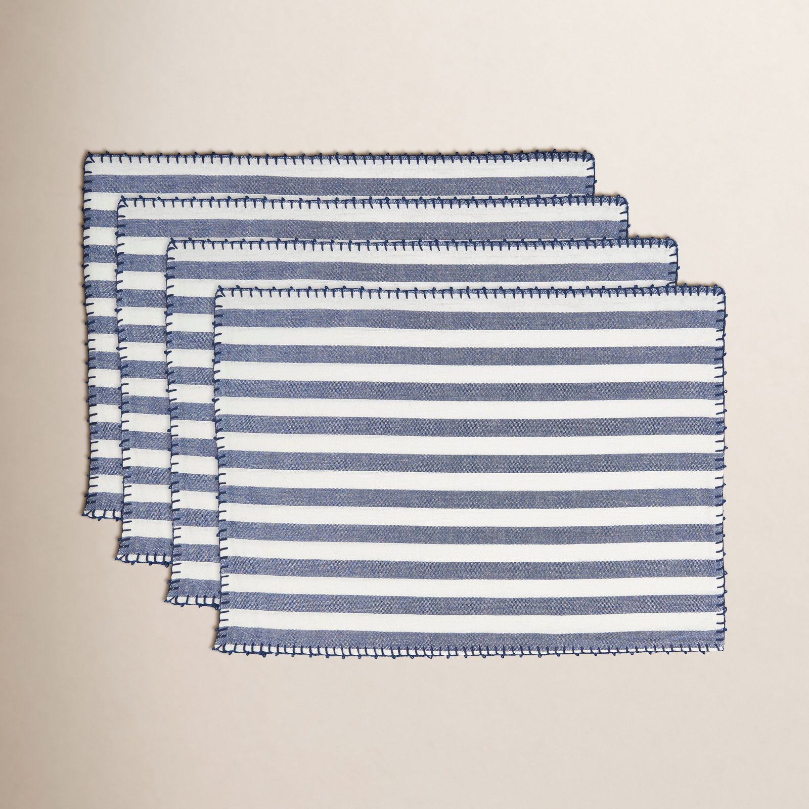 Oxford 100% Cotton Striped Rectangle Placemat, Blue