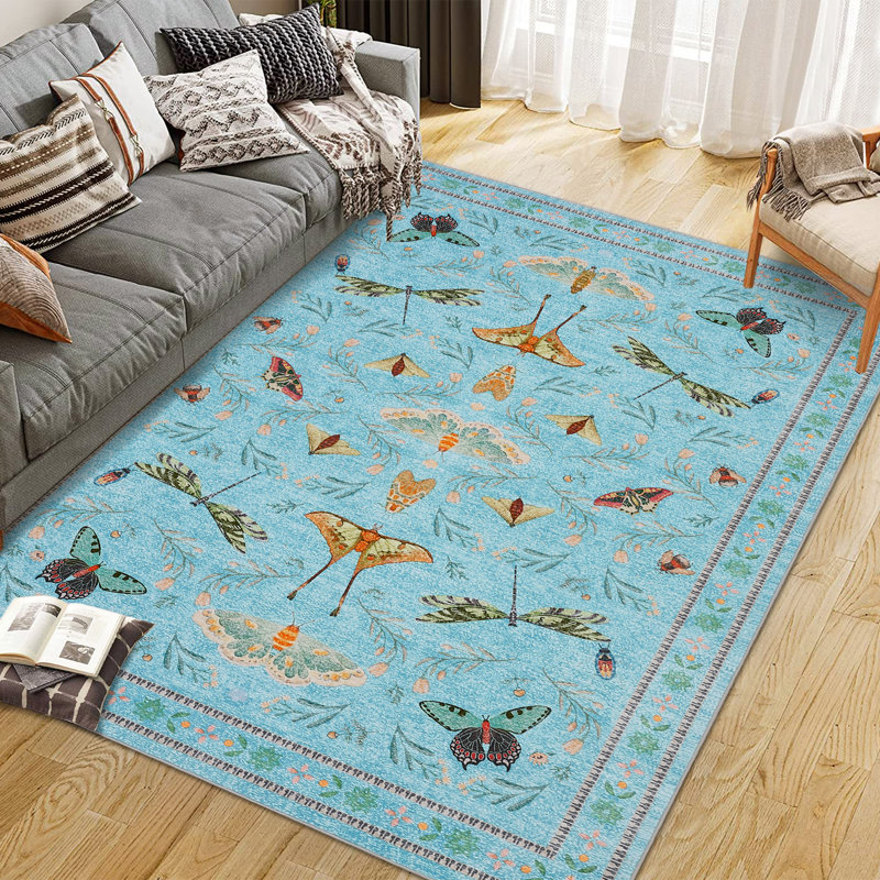 Area Rugs for Living Room Floral Washable Rug Vintage Large Soft Boho Non-Slip Carpet Indoor Floor Stain Resistant Carpets for Bedroom Dining Room Farmhouse Nursery Home Office