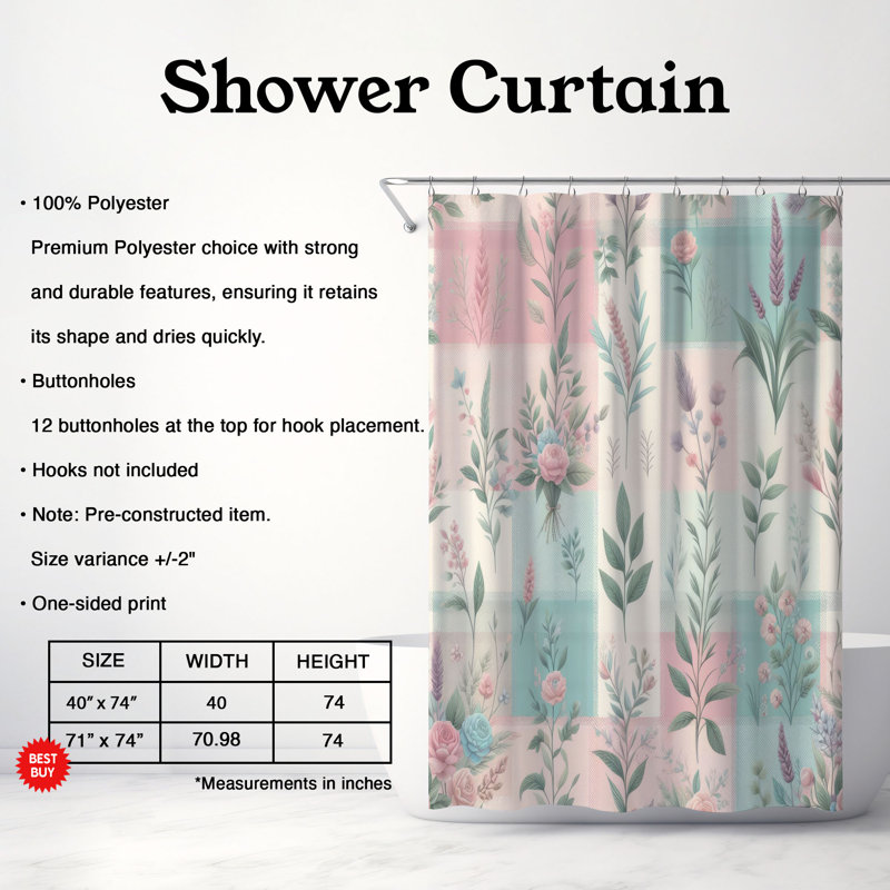 Rideau de douche 1 pièce Pastel Checks, H 74 po x l 71 po