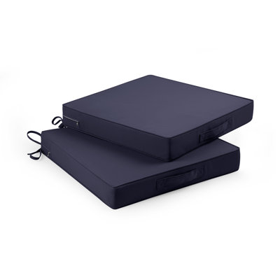 2-Piece Outdoor Cushion Set, Waterproof Fade Proof Patio Seat Pad with Carry Strap, Non-Slip Base & Zipper Removable Cover,Navy
