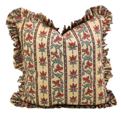 Fabdivine Artisan Block Printed Frill Cushion Cover Reversible Coloured  Linen Pillow with Elegant Ruffled Edges- Laxmi