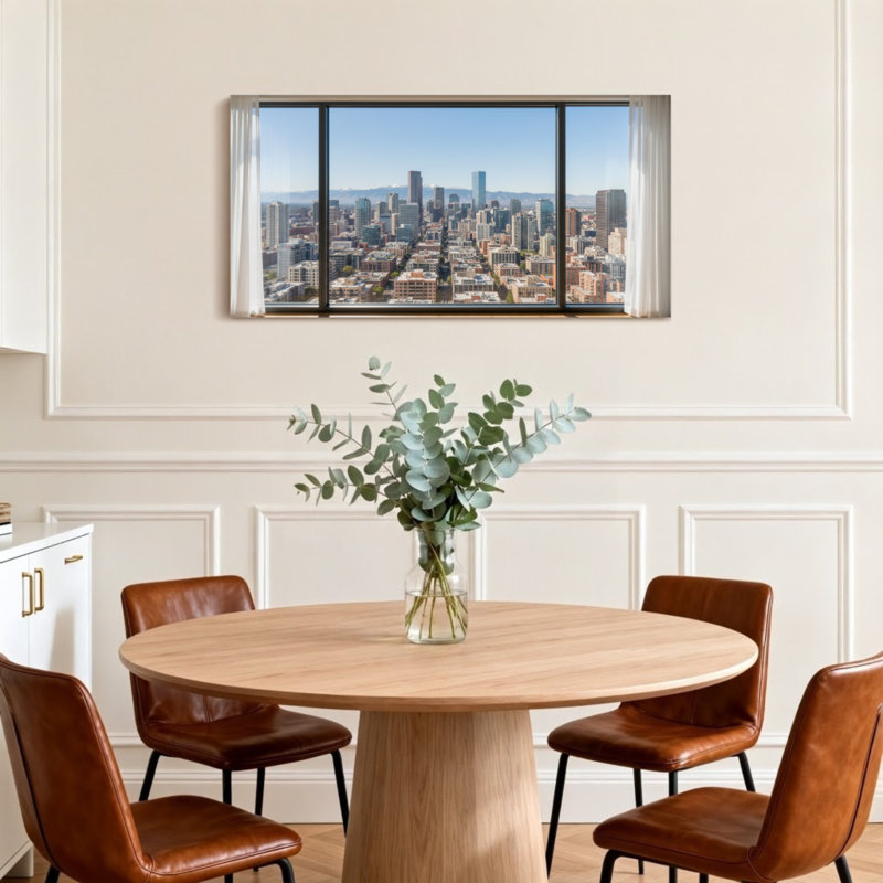 Vue de paysage urbain à travers un cadre de fenêtre Z251225161612195226, H 24 po x l 48 po