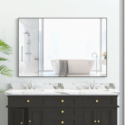 48"X32" Oversized Modern Rectangle Bathroom Mirror With Balck Frame Decorative Large Wall Mirrors For Bathroom Living Room Bedroom Vertical Or Horizontal Wall Mounted Mirror With Aluminum Frame