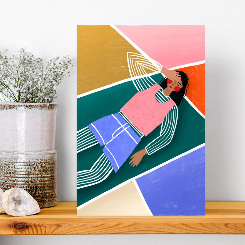 Vibrant Lady Resting Abstract Bold Colorful Wall Art Print, 45.72cm H x 30.48cm W
