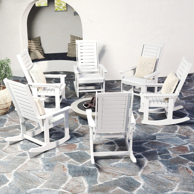 Hdpe Outdoor Rocking Adirondack Chair (Set Of 6), White