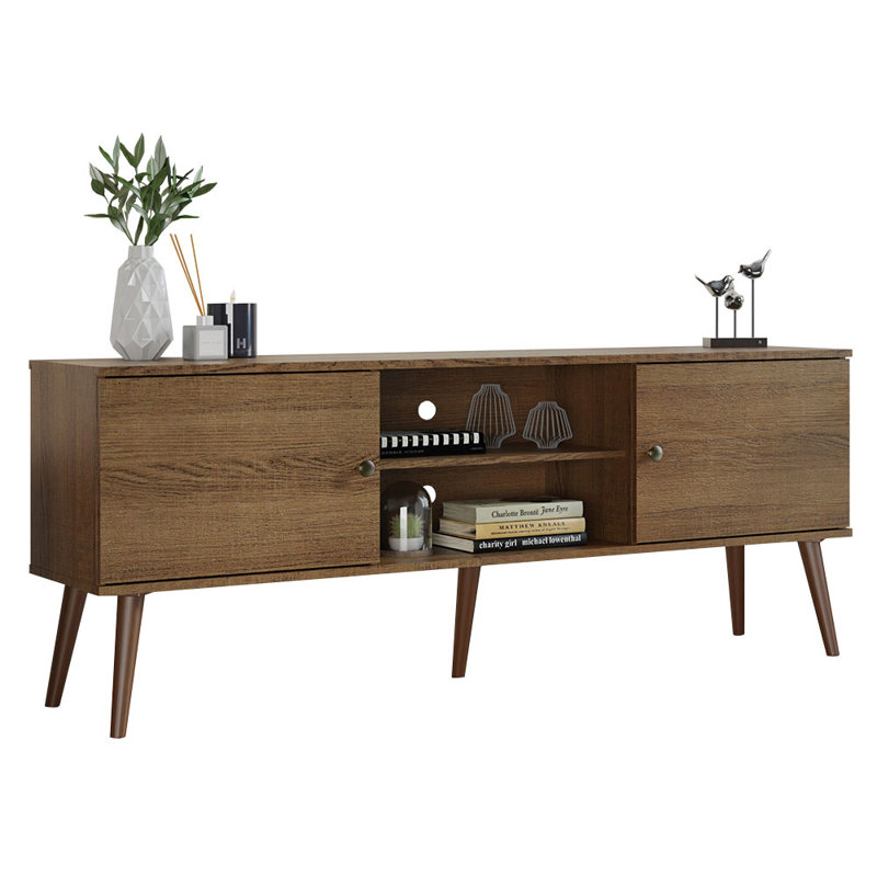 Koeplin TV Stand Mid-Century Console with 2 Doors and 2 Shelves and Metal Knobs for 55, 65 Inch Media Storage Media Console Entertainment Center Wooden Television Cabinet