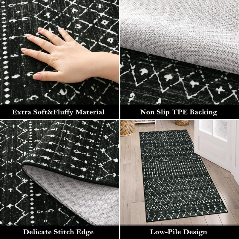  Tapis peluché à géométrie linéaire - Accent texturé moderne avec base antidérapante, Rectangulaire 10 pi x 8 pi