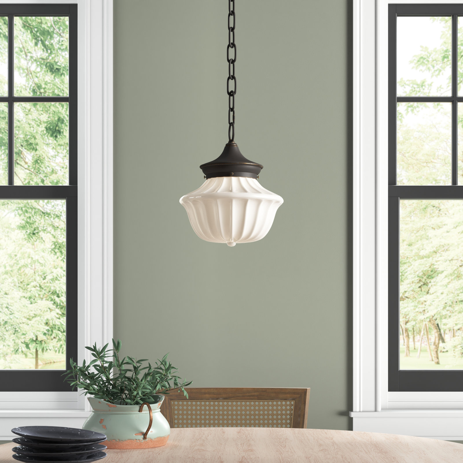 Maisie Single Light Glass Pendant, Old Bronze, 65.25" H x 9" W