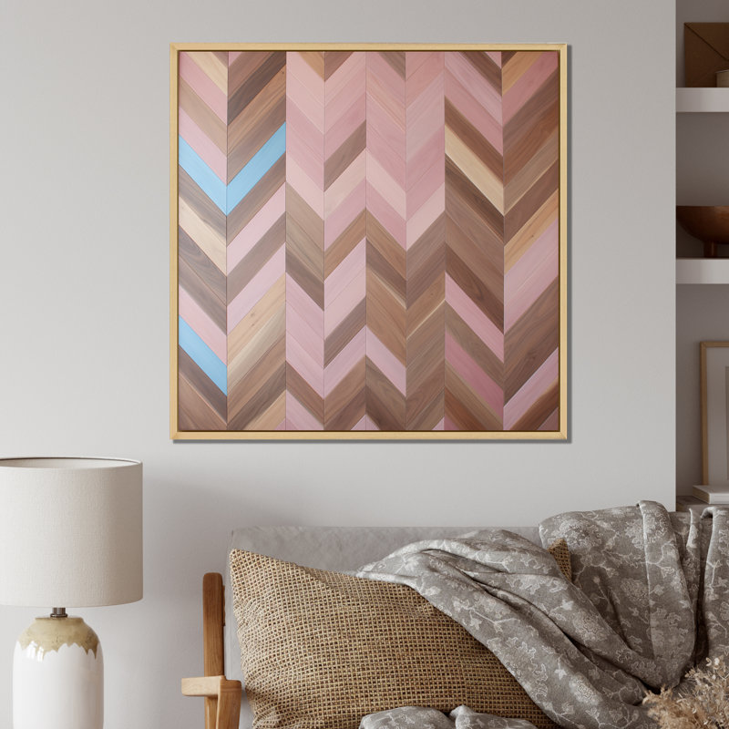 Motif rétro rétro Mid-Century rose et rose, Cadre naturel flottant, H 16 po x l 16 po x P 1 po
