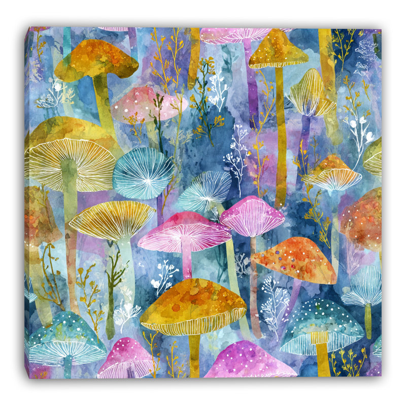 «Whimsical Mushroom Abstract I», art mural sur toile tendue, L 12 po x H 12 po x P 1 po