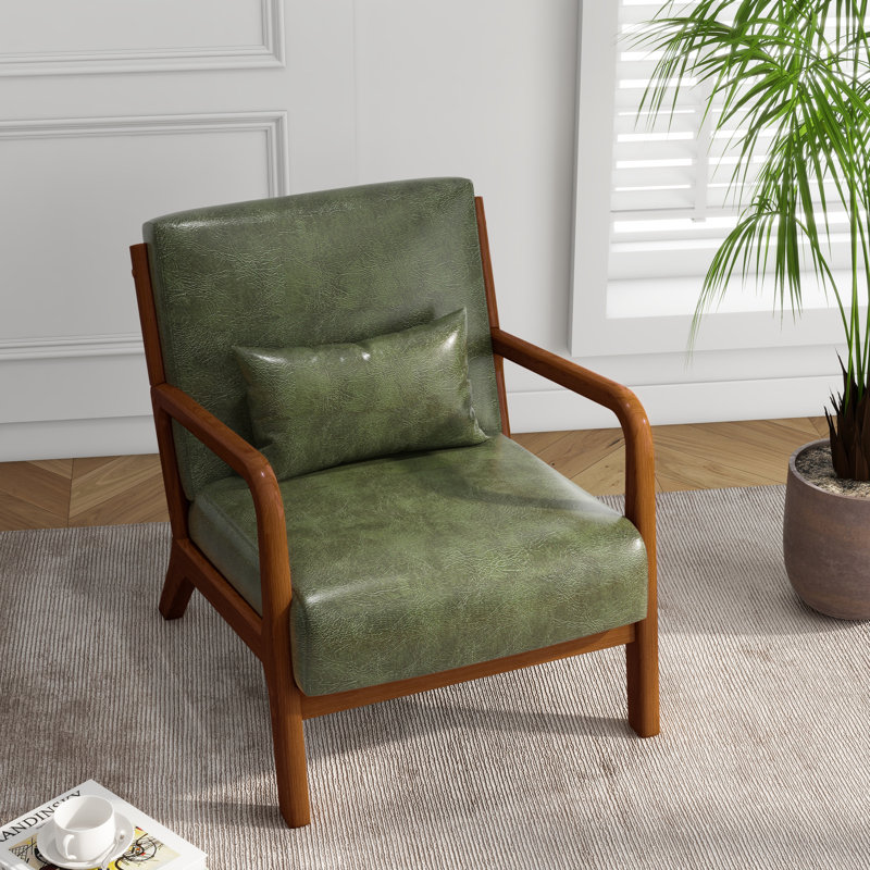 Jyrin 65.5Cm Wide Armchair, Hunter Green Faux Leather, Dark Brown Wood