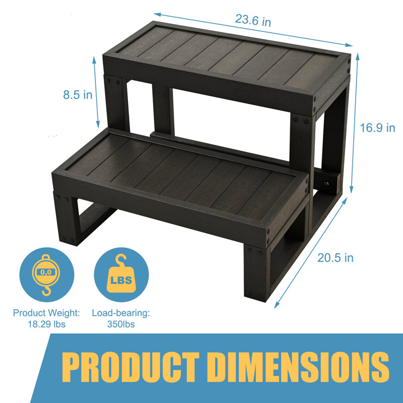 24in Universal 2 Slip Resistant Spa & Hot Tub Steps, Above Ground Pool Steps for Indoor/Outdoor Use, Black