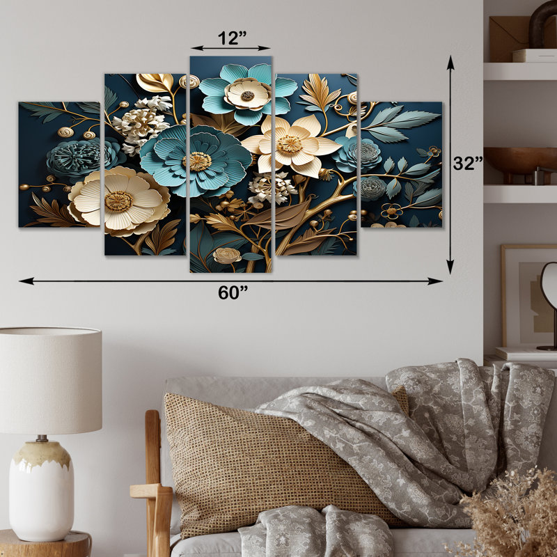 Bleu et or, charmante fleur printanière, art mural I