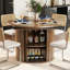 Ensemble de table de salle à manger extensible ronde avec 6 chaises en porte-à-faux-1338094741
