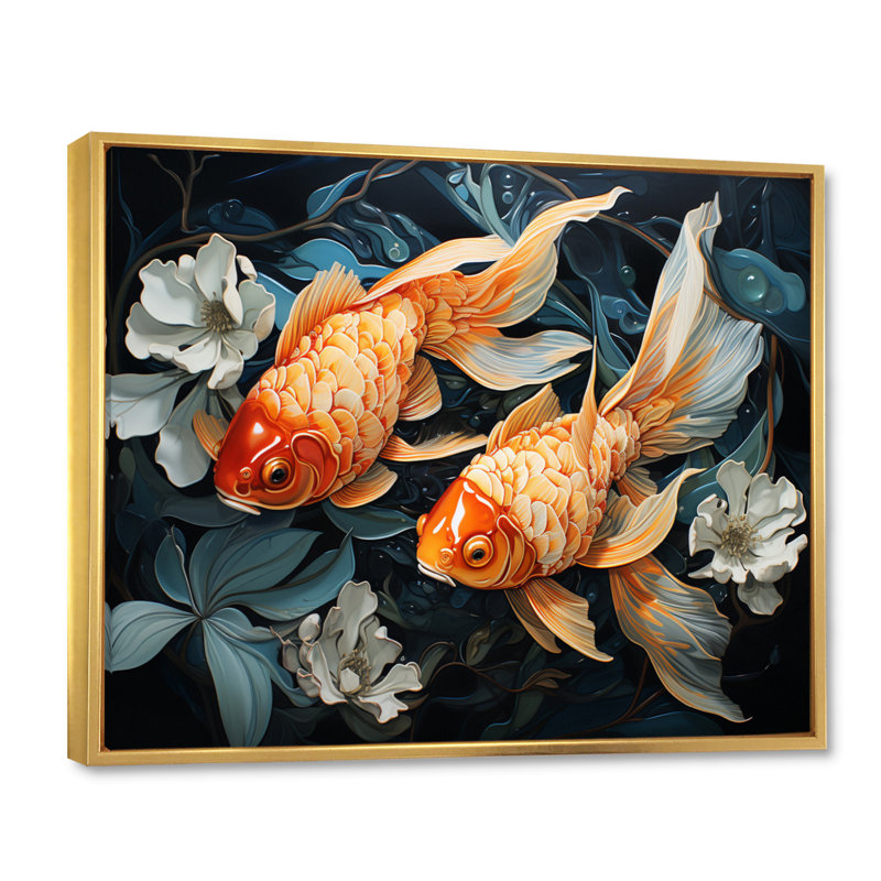 " Fishing Harmonious Hues I ", Gold Floater Framed, 24" H x 32" W x 1" D
