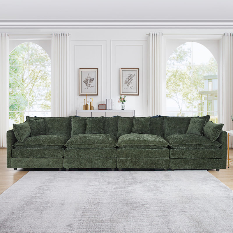 Canapé en chenille moderne, H 33,85 po x l 147,22 po x P 35,82 po, 4, Vert