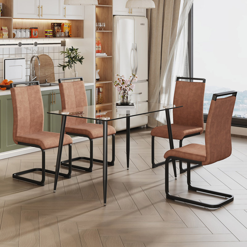 6 - Person Four Leg Dining Set, Brown
