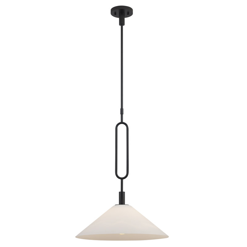Cartley 1 - Light Modern Pendant with Opal Glass, 8.5" H x 18" W, Black