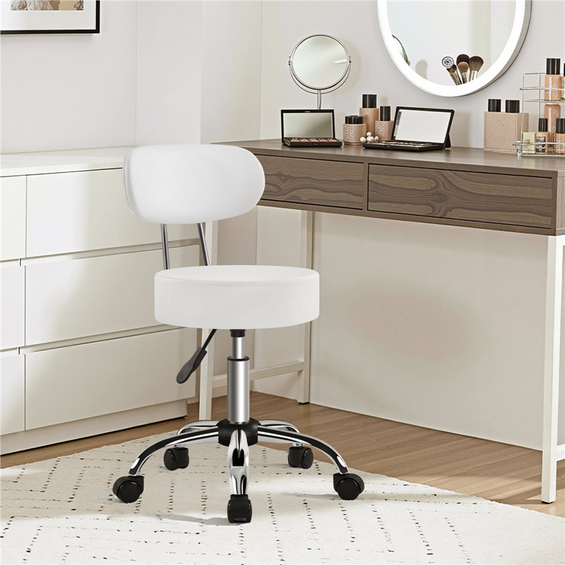 Backed Adjustable Height Ergonomic Industrial Stool, White