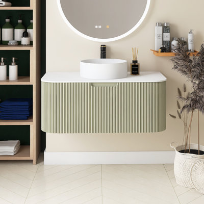 36 po L 19 po x H 19 po, meuble-lavabo mural simple avec plateau en marbre
