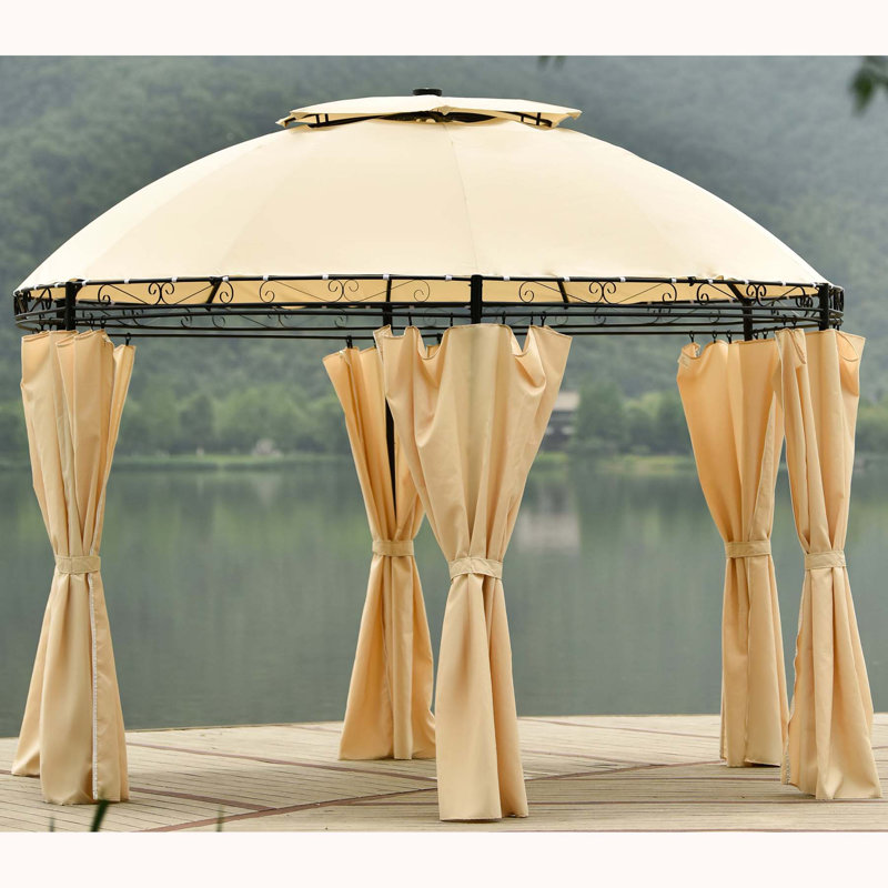 Pavillon de jardin d'extérieur en tissu d'acier rond à toit souple et abri de jardin avec dôme amovible