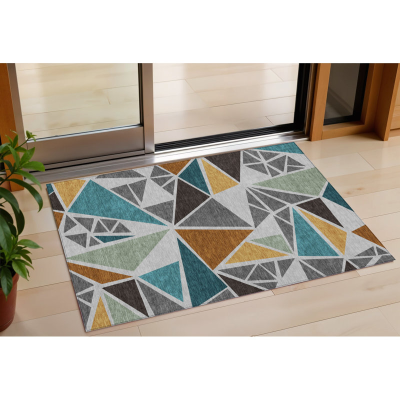Tapis intérieur lavable à motif géométrique 3 pi x 5 pi gris