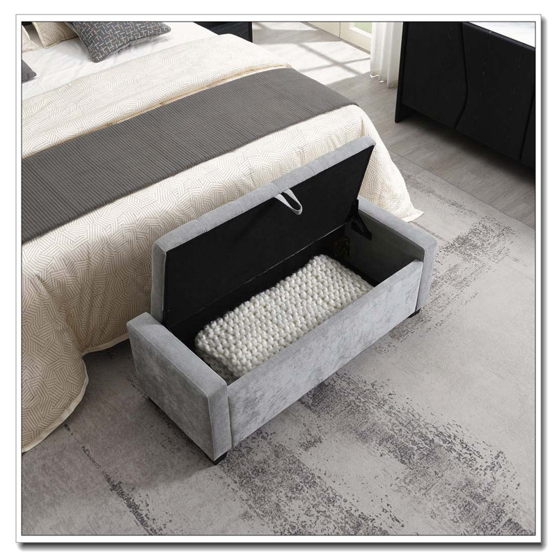 48" Ottoman with Storage, Storage Ottoman Bench, LIGHT GREY
