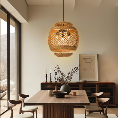 Retro Rattan Pendant Light for Kitchen Island Cafe Restaurant