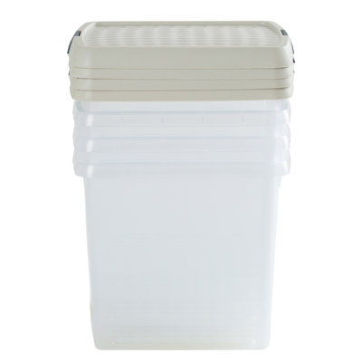Wham Clip 14L Square Plastic Storage Boxes with Secure Clip Lock Lids. L:29 x W:29 x H:26cm