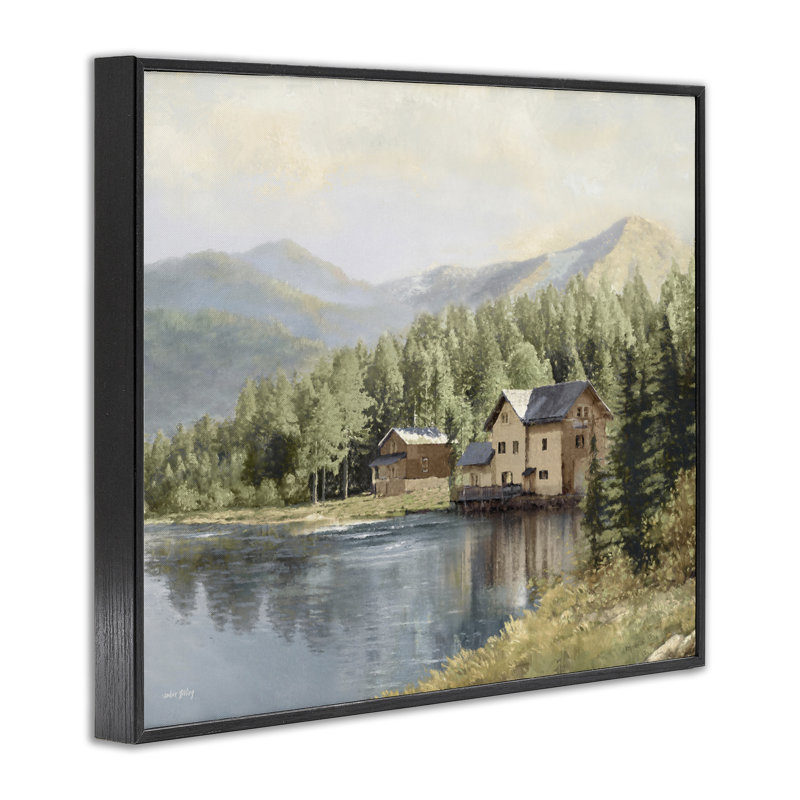 «Lakeside Cabin with Mountain View», estampe numérique, conception signée Amber Sterling, H 11 po x l 14 po
