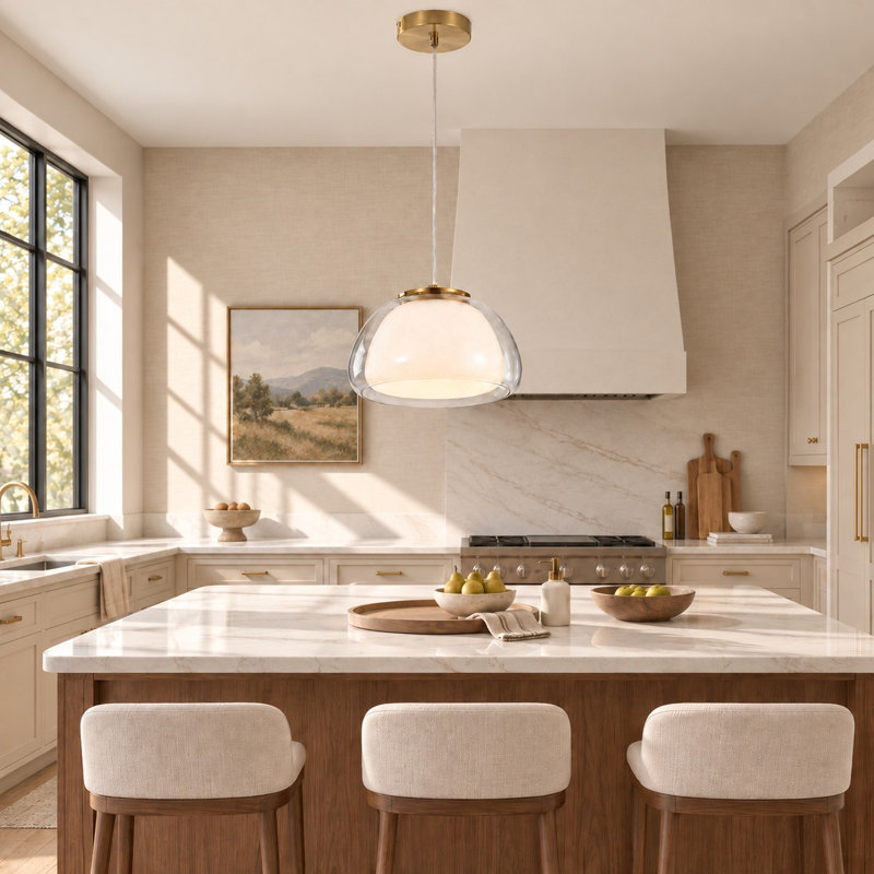 Suspension DEL dorée à 1 lumière en verre réglable pour îlot de cuisine, chambre à coucher, salle à manger