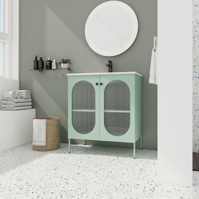 Meuble-lavabo simple 30 po avec comptoir en céramique, Vert