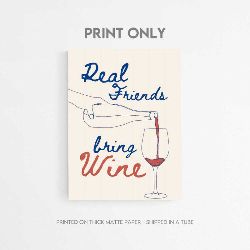 «Real Friends Wine Print»: art mural encadré pour bar personnel