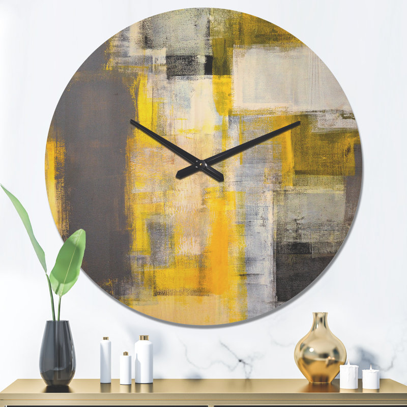 Horloge murale moderne en bois gris et jaune, Grand