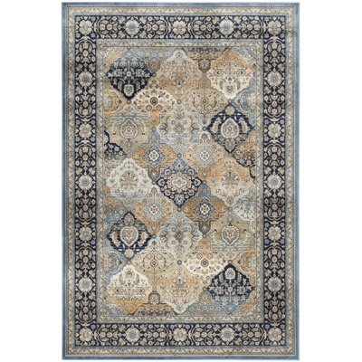 Tapis oriental persan en viscose bleu marine