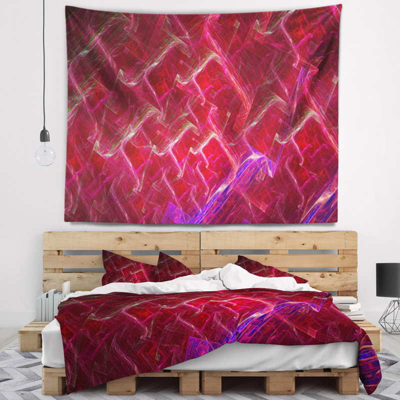 Tapisserie abstraite rouge électrique fractale abstraite, H 32 po x l 39 po